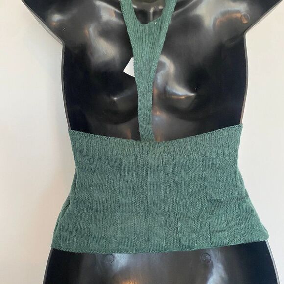 NWT Free People Halter Neck Crop Top Knit Green Razor Back Tank Top Size Small - Picture 3 of 4
